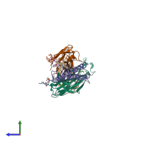 PDB entry 4uuj coloured by chain, side view.