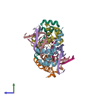 PDB entry 4uus coloured by chain, side view.