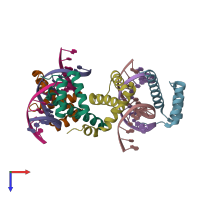 PDB entry 4uus coloured by chain, top view.