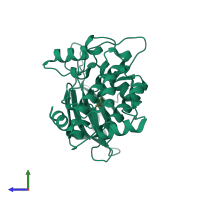 PDB entry 4uv0 coloured by chain, side view.