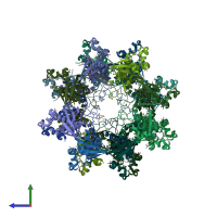 PDB entry 4uv2 coloured by chain, side view.