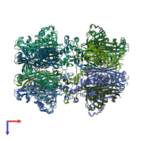 PDB entry 4uv2 coloured by chain, top view.