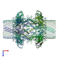 PDB entry 4uv3 coloured by chain, top view.