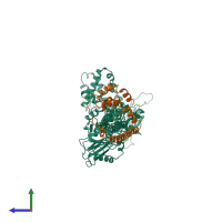 PDB entry 4uv9 coloured by chain, side view.