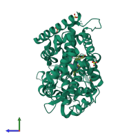 PDB entry 4uvr coloured by chain, side view.