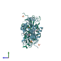 PDB entry 4uvs coloured by chain, side view.