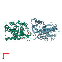 PDB entry 4uvs coloured by chain, top view.