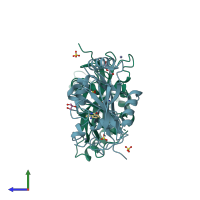 PDB entry 4uvt coloured by chain, side view.