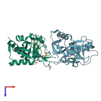 PDB entry 4uvu coloured by chain, top view.