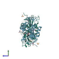 PDB entry 4uvy coloured by chain, side view.
