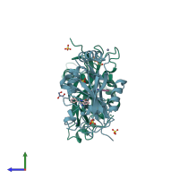 PDB entry 4uvz coloured by chain, side view.