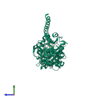 PDB entry 4uw0 coloured by chain, side view.