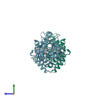 PDB entry 4uwb coloured by chain, side view.