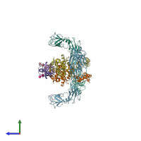 PDB entry 4ux8 coloured by chain, side view.