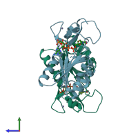 PDB entry 4uxh coloured by chain, side view.