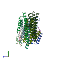 PDB entry 4uxz coloured by chain, side view.