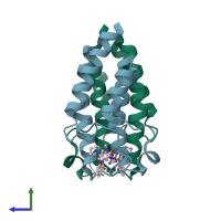 PDB entry 4uye coloured by chain, side view.