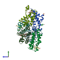 PDB entry 4uyg coloured by chain, side view.