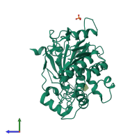 PDB entry 4uza coloured by chain, side view.