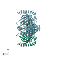 PDB entry 4uzf coloured by chain, side view.