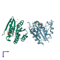 PDB entry 4v0k coloured by chain, top view.