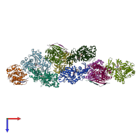 PDB entry 4v0u coloured by chain, top view.