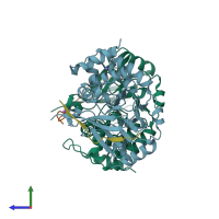 PDB entry 4v0v coloured by chain, side view.