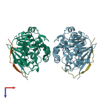 PDB entry 4v0w coloured by chain, top view.