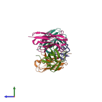 PDB entry 4v1d coloured by chain, side view.