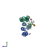 PDB entry 4v1f coloured by chain, side view.