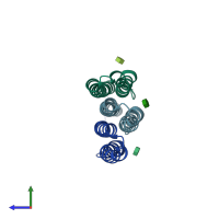 PDB entry 4v1g coloured by chain, side view.