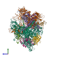 PDB entry 4v1m coloured by chain, side view.