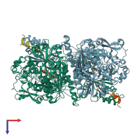 PDB entry 4v1t coloured by chain, top view.