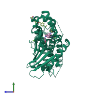 PDB entry 4v26 coloured by chain, side view.