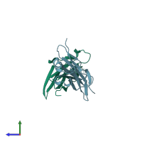 PDB entry 4v2b coloured by chain, side view.