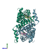 PDB entry 4v2g coloured by chain, side view.