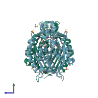 PDB entry 4v2p coloured by chain, side view.