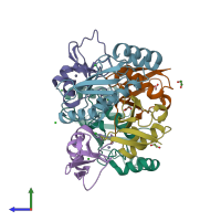 PDB entry 4v3k coloured by chain, side view.