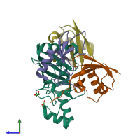 PDB entry 4v3l coloured by chain, side view.