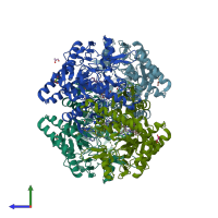 PDB entry 4v3u coloured by chain, side view.