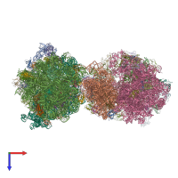 PDB entry 4v7t coloured by chain, top view.