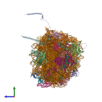 PDB entry 4v8t coloured by chain, side view.