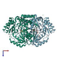 PDB entry 4w1v coloured by chain, top view.