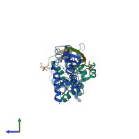 PDB entry 4w5a coloured by chain, side view.