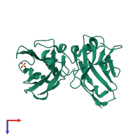 Homo dimeric assembly 1 of PDB entry 4w68 coloured by chemically distinct molecules, top view.
