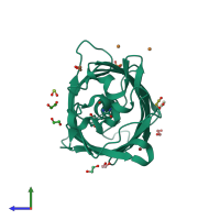 PDB entry 4w6t coloured by chain, side view.