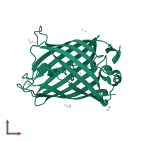 fluorescent protein E115H/T118H in PDB entry 4w6t, assembly 1, front view.