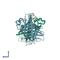 PDB entry 4w72 coloured by chain, side view.