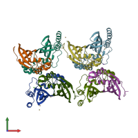 PDB entry 4w78 coloured by chain, front view.