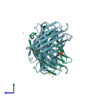 PDB entry 4w7d coloured by chain, side view.